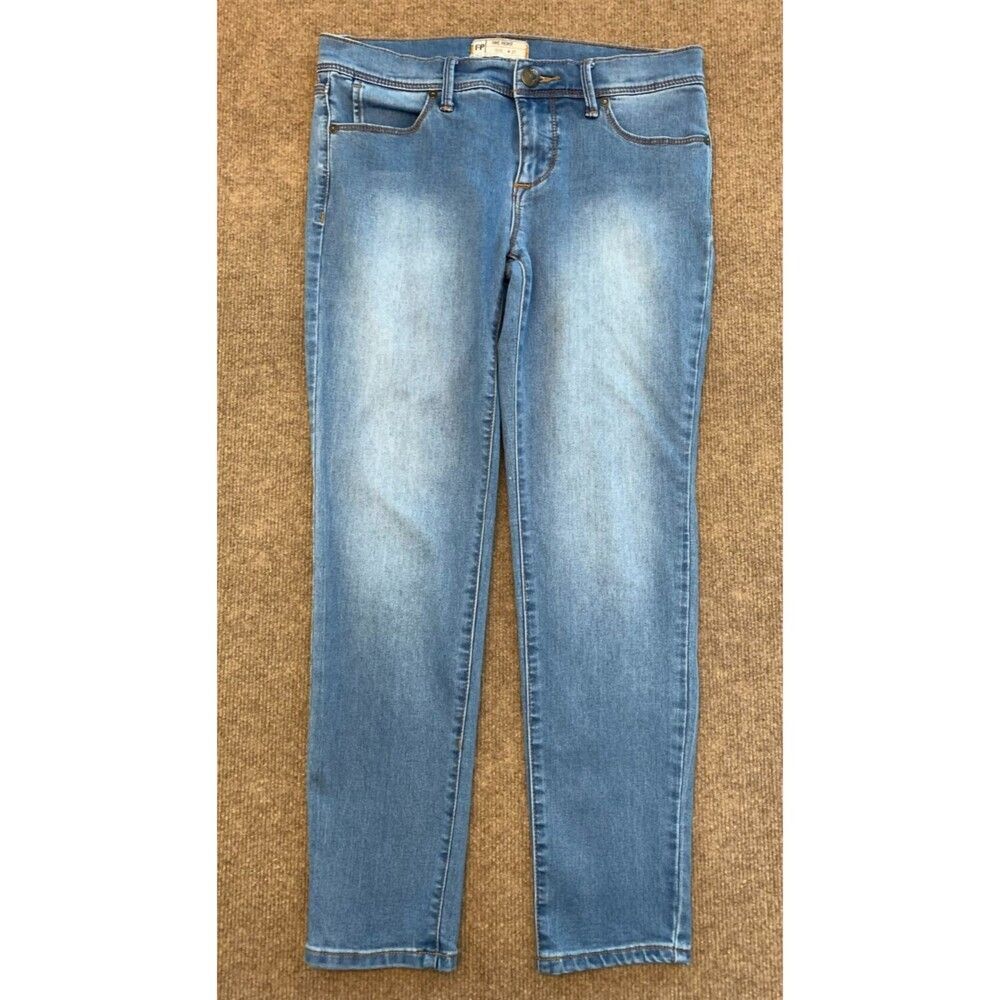 Free People Slim Straight Jeans Womens 27 Low Rise Stretch Medium Wash Denim